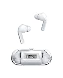 SHUGWA Noise Cancelling Ohrhörer TM20 Drahtlose Headsets TWS Bluetooth 5.3 Headset Bluetooth-Headsets Ohrhörer Transparente Sportkopfhörer Digitalanzeige Bluetooth Kopfhörer(TM20-white)