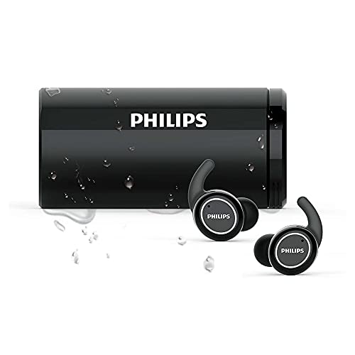 Philips Audio In Ear Sportkopfhörer TAST702BK/00 Ear Pods (Bluetooth, 18 Stunden Akkulaufzeit, Ladegerät mit UV-Reinigung, Wasserdicht IPX5, Schweißfest) Schwarz, One Size