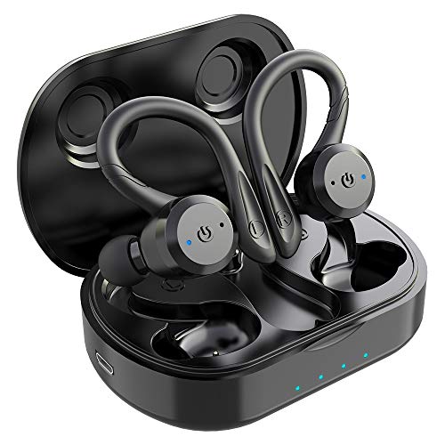 APEKX Sport Ergonomic Design Kopfhörer True Wireless Bluetooth 5.1 Sport-Ohrhörer, IPX7-wasserdichter Stereo-Sound, integrierte Mikrofon-Kopfhörer, Unterstützung für kabelloses Laden (Schwarz)